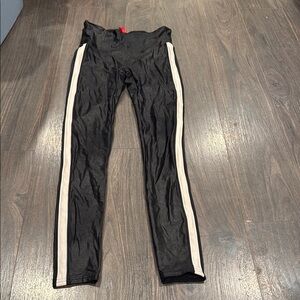 SPANX Black Leggings with White Stripes